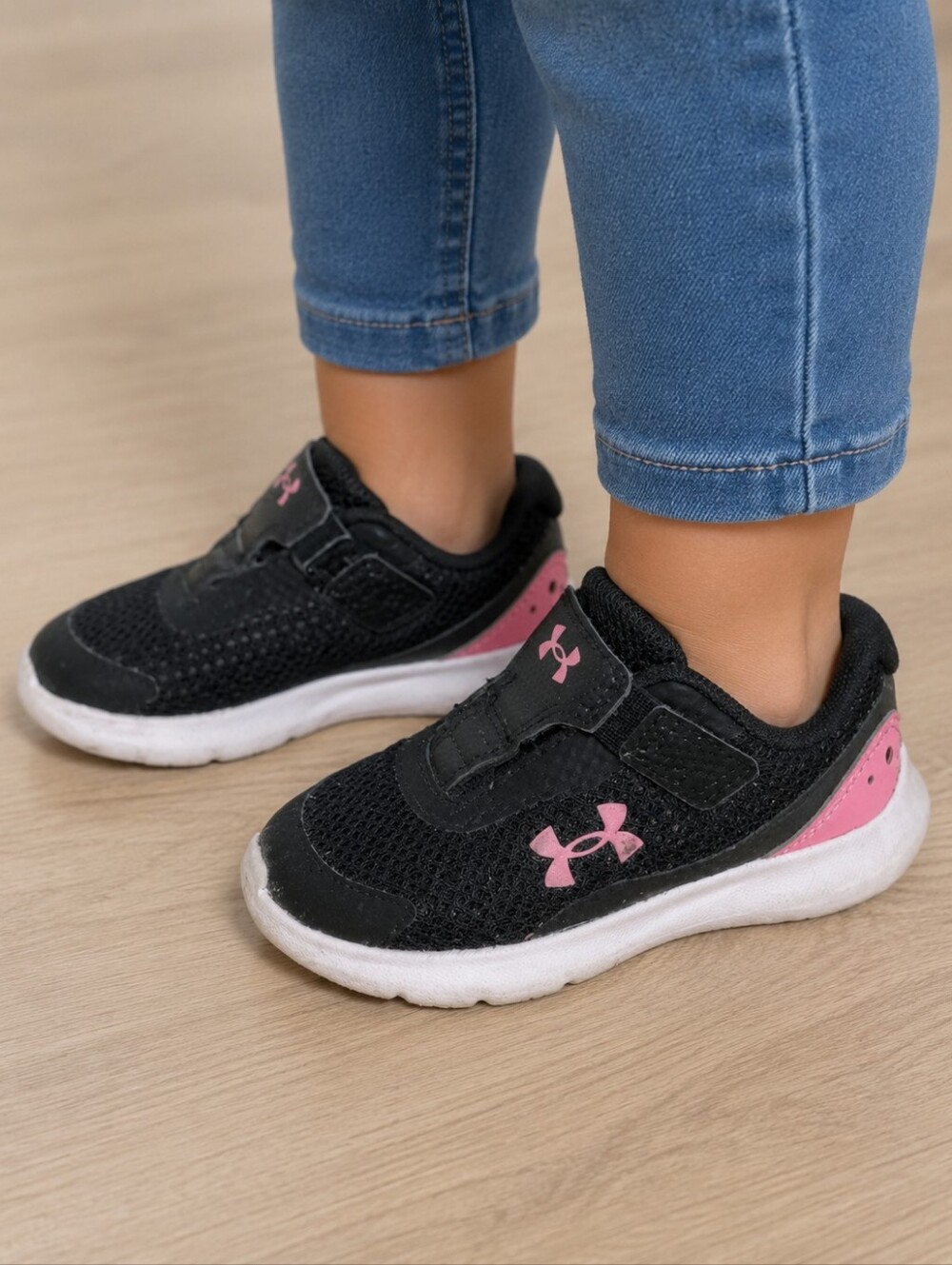 Under Armour Kids Black and Pink Hook-and-Loop Slip-On Sneakers